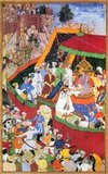 Akbar (Urdu: جلال الدین محمد اکبر , Hindi: जलालुद्दीन मुहम्मद अकबर, Jalāl ud-Dīn Muhammad Akbar), also known as Shahanshah Akbar-e-Azam or Akbar the Great (25 October 1542  – 27 October 1605), was the third Mughal Emperor. He was of Timurid descent; the son of Emperor Humayun, and the grandson of  Emperor Babur, the ruler who founded the Mughal dynasty in India. At the end of his reign in 1605 the Mughal empire covered most of the northern and central India.<br/><br/>

Akbar was thirteen years old when he ascended the Mughal throne in Delhi (February 1556), following the death of his father Humayun. During his reign, he eliminated military threats from the powerful Pashtun descendants of Sher Shah Suri, and at the Second Battle of Panipat he decisively defeated the newly self-declared Hindu king Hemu. It took him nearly two more decades to consolidate his power and bring all the parts of northern and central India into his direct realm. He sominated the whole of the Indian Subcontinent and he ruled the greater part of it as emperor. As an emperor, Akbar solidified his rule by pursuing diplomacy with the powerful Hindu Rajput caste, and by marrying Rajput princesses.<br/><br/>

Akbar's reign significantly influenced art and culture in the country. He was a distinguished patron of art and architecture. He took a great interest in painting, and had the walls of his palaces adorned with murals. Besides encouraging the development of the Mughal school, he also patronised the European style of painting. He was fond of literature, and had several Sanskrit works translated into Persian and Persian scriptures translated in Sanskrit, in addition to having many Persian works illustrated by painters from his court.<br/><br/>

During the early years of his reign, he showed an intolerant attitude towards Hindus and other religions, but later exercised tolerance towards non-islamic faiths. His administration included numerous Hindu landlords, courtiers and military generals. He began a series of religious debates where Muslim scholars would debate religious matters with Hindus, Jains, Zoroastrians and Portuguese Roman Catholic Jesuits. He treated these religious leaders with great consideration, irrespective of their faith, and revered them.<br/><br/>

Akbar not only granted lands and money for the mosques but the list of the recipients included a huge number Hindu temples in north and central India, Christian churches in Goa and a land grant to the newly born Sikh faith for the construction of a place of worship. The famous Golden Temple in Amritsar, Punjab is constructed on the same site.